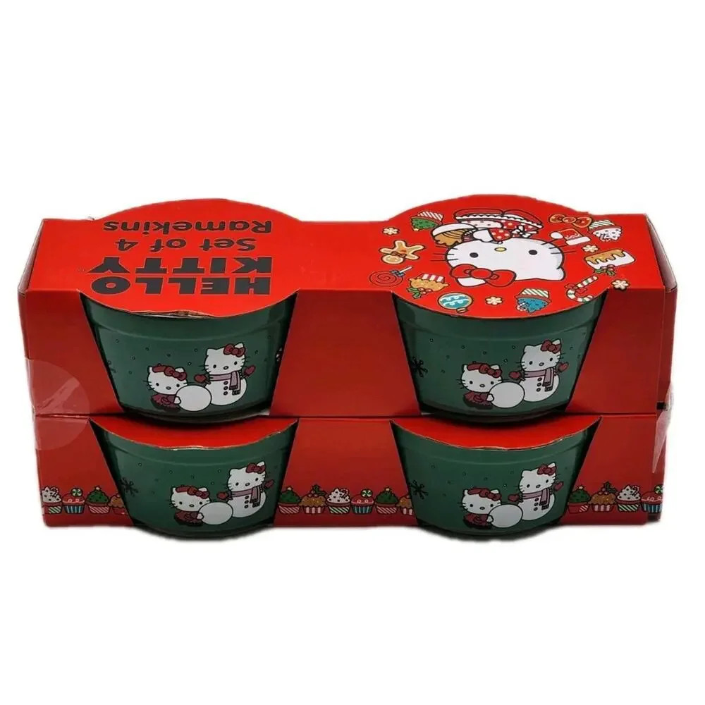 Hello Kitty Ramekins Set Of Snow Kitty & Candy Cane Christmas Design Green NEW